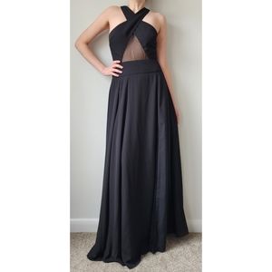 Fame and Partners Black Maxi Evening Gown 6 Crossover Mesh